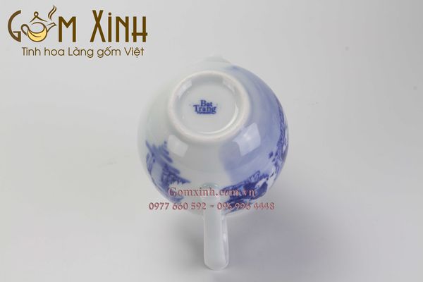 Bộ ấm chén Bát Tràng chóp lửa men lam cổ