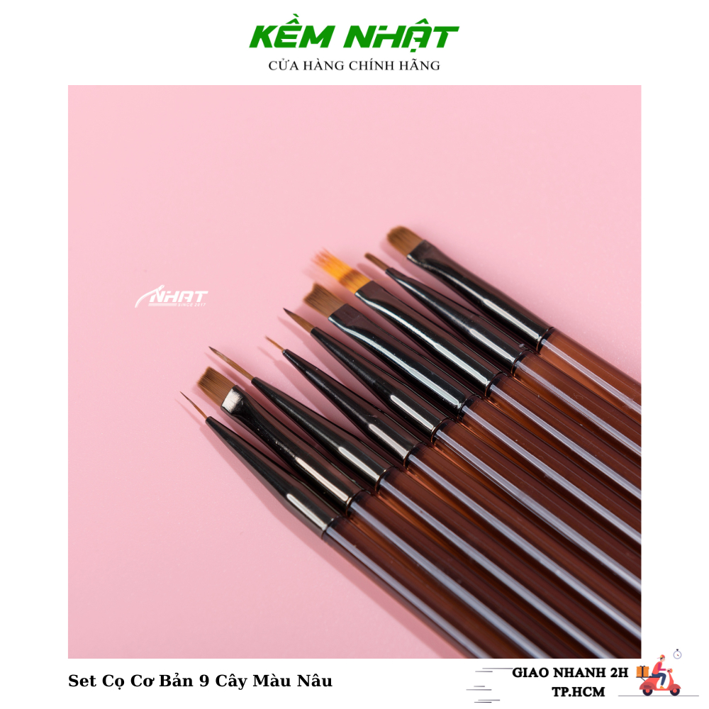 Set cọ 9 cây cơ bản dụng cụ nail màu nâu