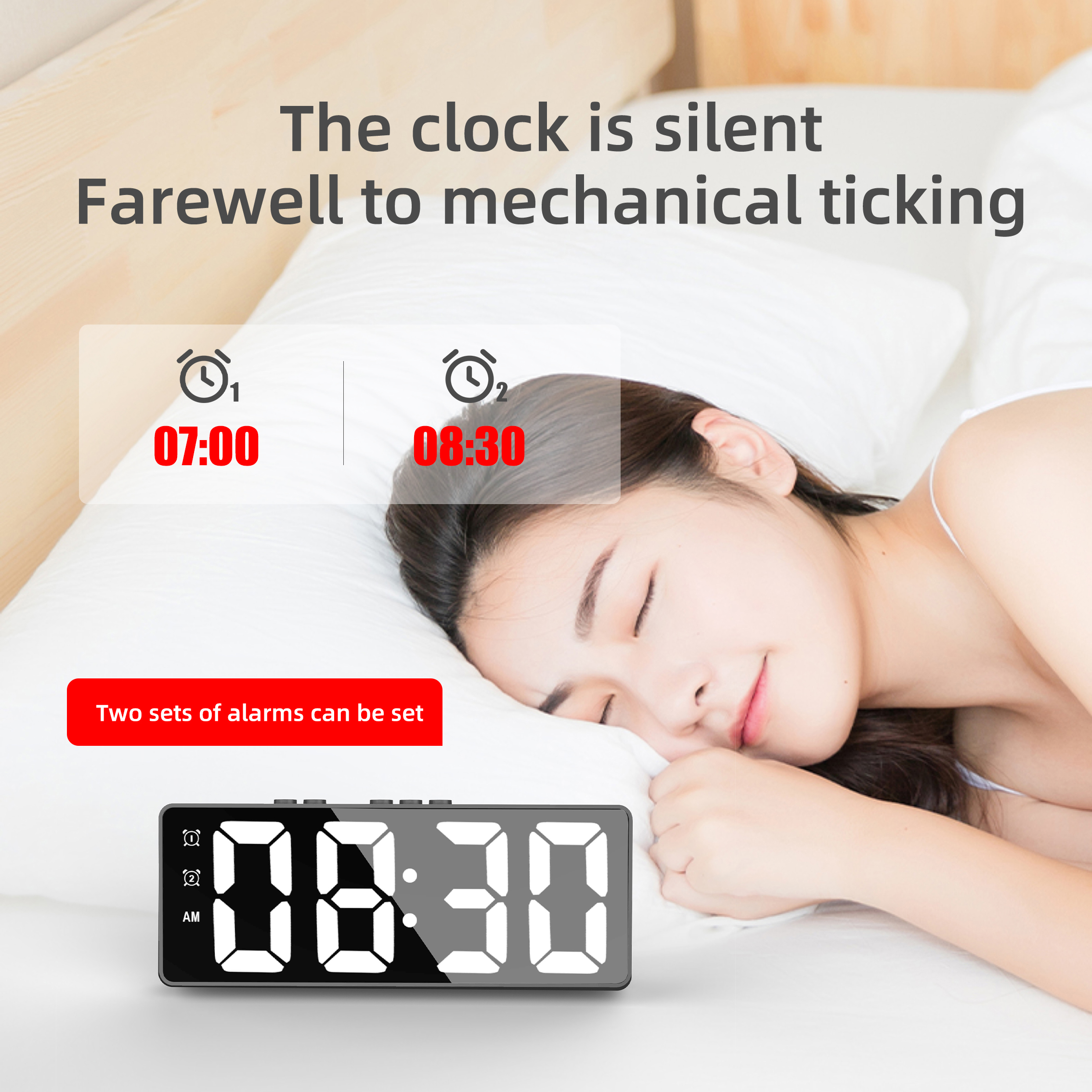 Alarm clock Simple LED electronic clock Student plug-in dual-purpose small alarm clock Digital clock voice controlled temperature clock