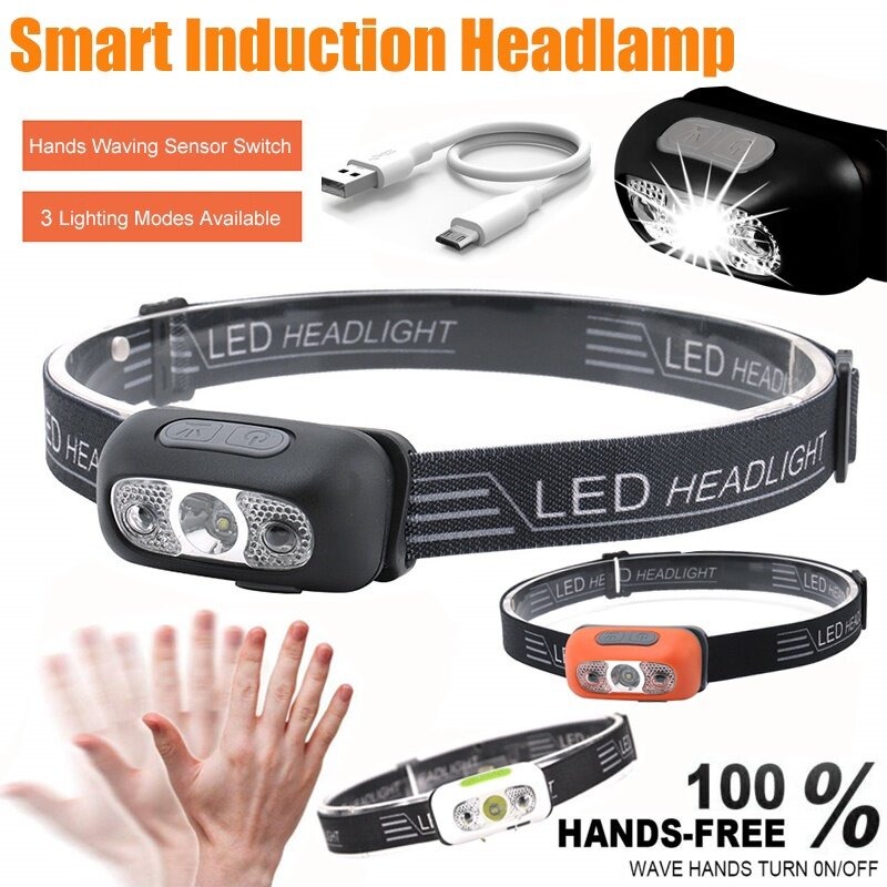 Mini Strong Induction LED Headlights USB Rechargeable Outdoor Waterproof Camping COB Flashlight Headlights