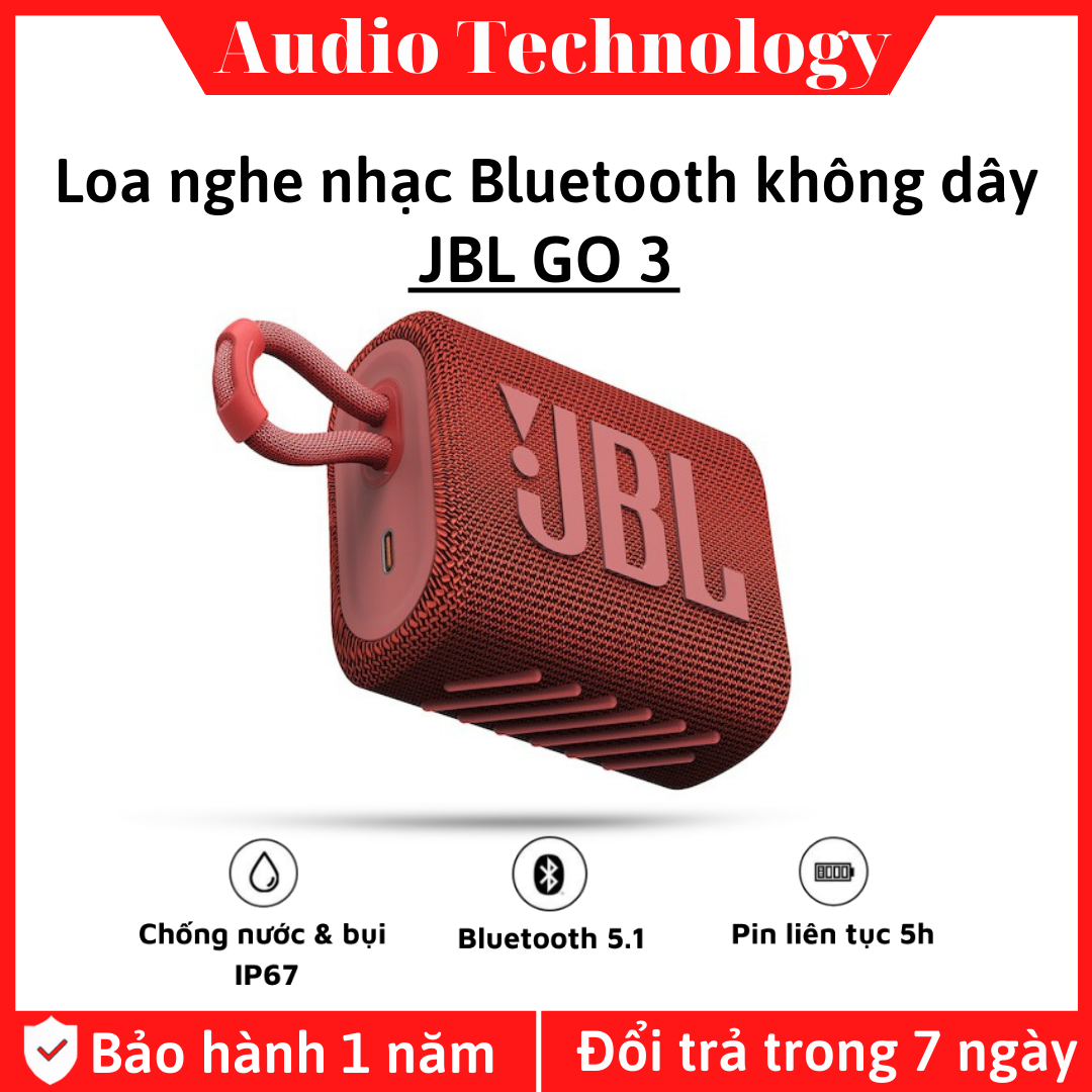 Loa bluetooth jbl go3, loa nghe nhạc công suất lớn 4.2 w, loa bluetooth bass mạnh, kháng nước và bụi ip67, công nghệ jbl pro sound, kiểu dáng di động, kết nối bluetooth 5.1