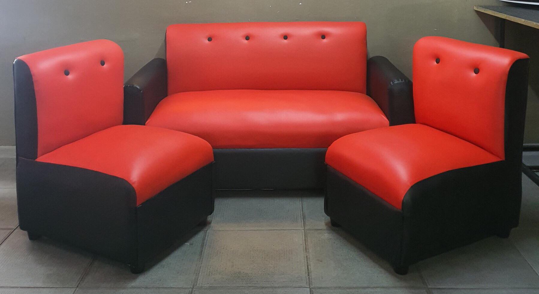SOFA SET RED BLACK BUTTONS LEATHER URATEX FOAM Lazada PH