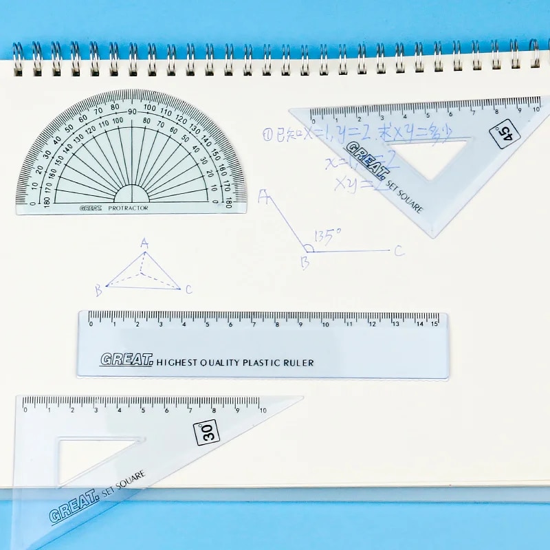 Hot Selling 4 Pcs/Pack Students Maths Geometry Stationery Ruler Set Squares Protractor Supplies