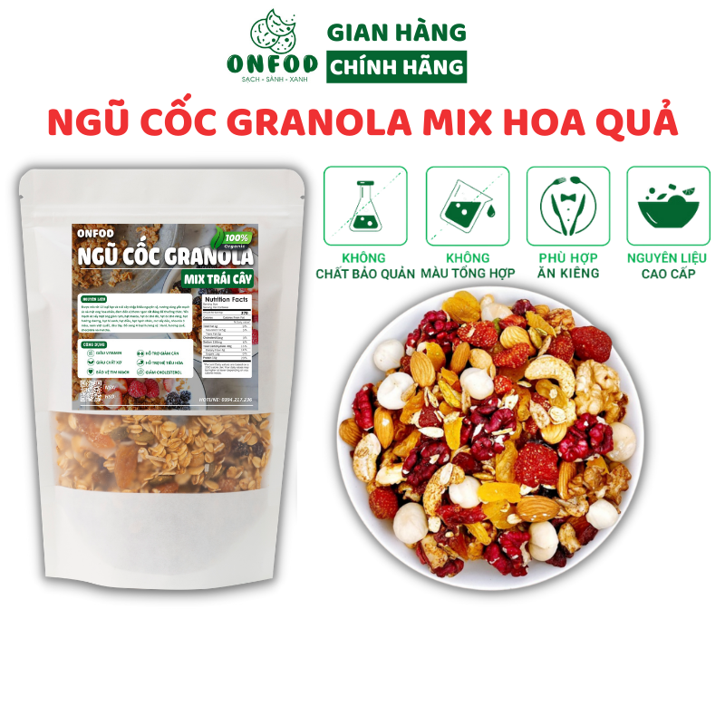 Granola siêu hạt và quả onfod, ngũ cốc giảm cân mix trái cây macca óc chó