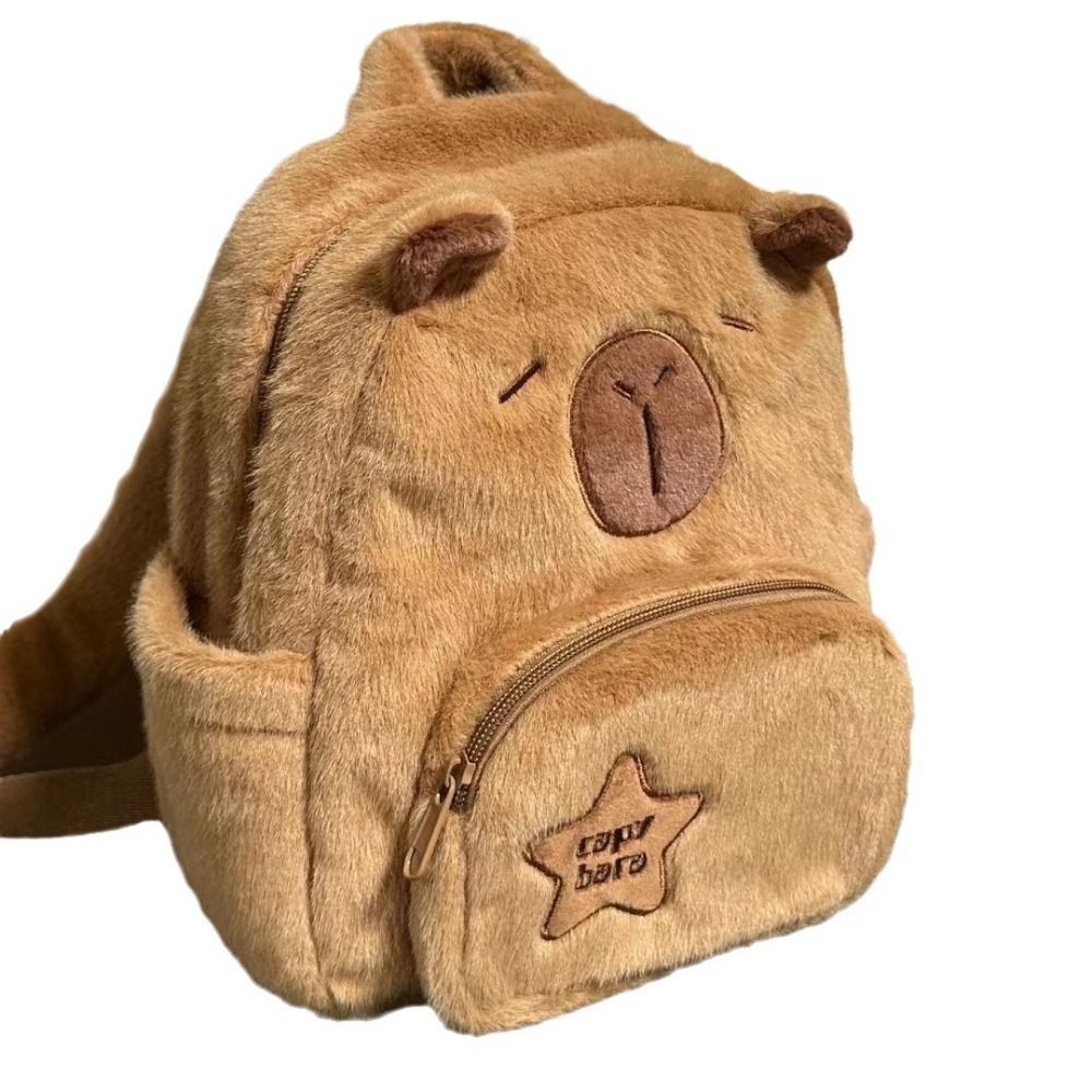 SINCE1912 Sức chứa lớn Ba lô vải nhung lông capybara Hoạt hình động vật Vải nhung lông capybara Túi vải nhung lông capybara Cặp sách capybara Nhồi bông Túi đeo chéo capybara Quà sinh nhật cho trẻ em