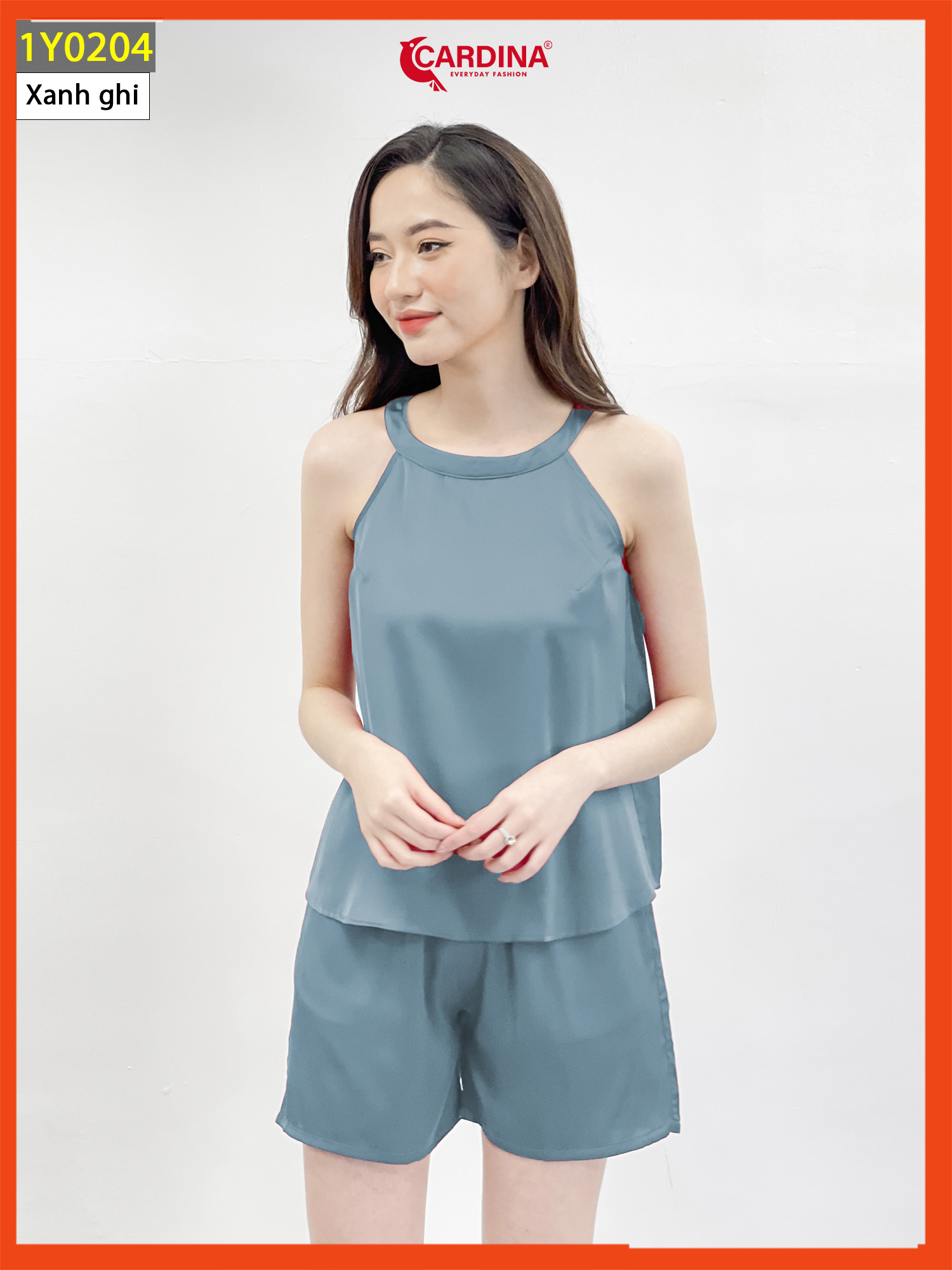 Đồ Bộ Nữ 𝐂𝐀𝐑𝐃𝐈𝐍𝐀 Chất Lụa Satin Nhật Cao Cấp Quần Đùi Áo Cổ Yếm 1Y02