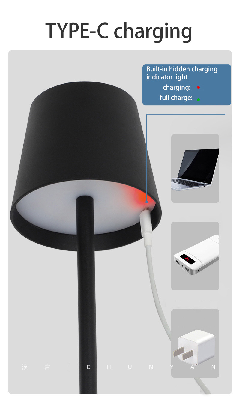 LED Simple Modern Hardware Decoration Tall Table Lamp Bedroom Bedside Touch Switch USB Charging Night Light