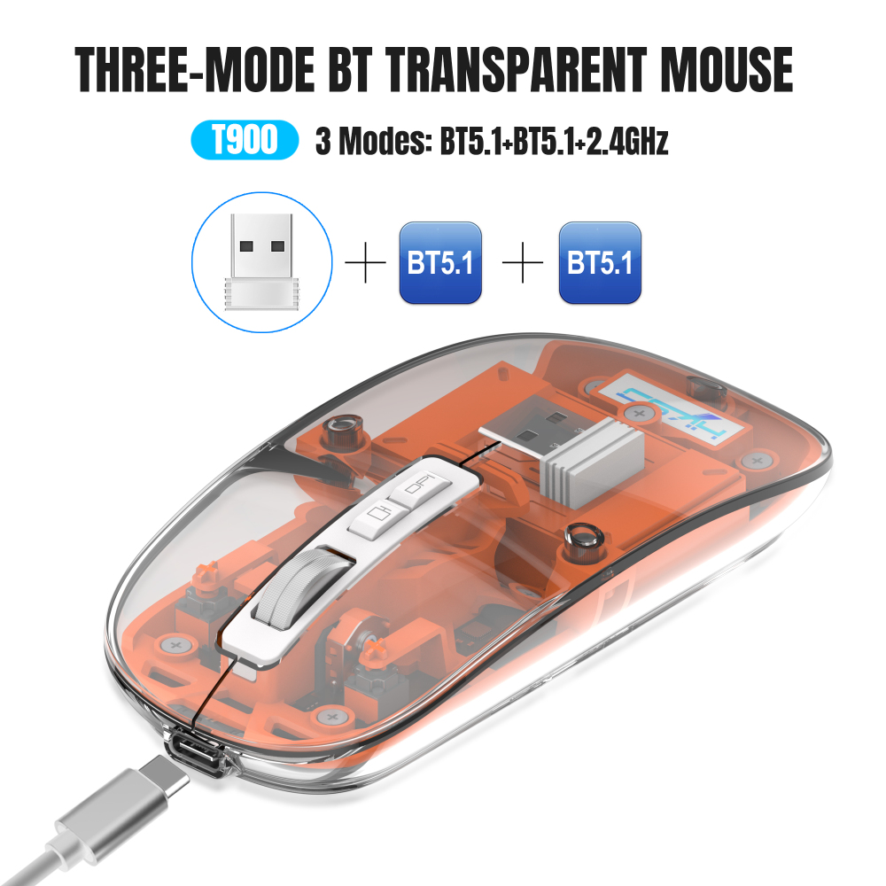 Transparent Gaming Mouse 2.4G Bluetooth-compatible Wireless Mouse with RGB Light Rechargeable Mouse for PC Gamer Notebook Laptop Accessories