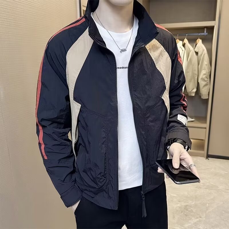Men's light jacket color-blocked sunscreen stand-up collar jacket striped top