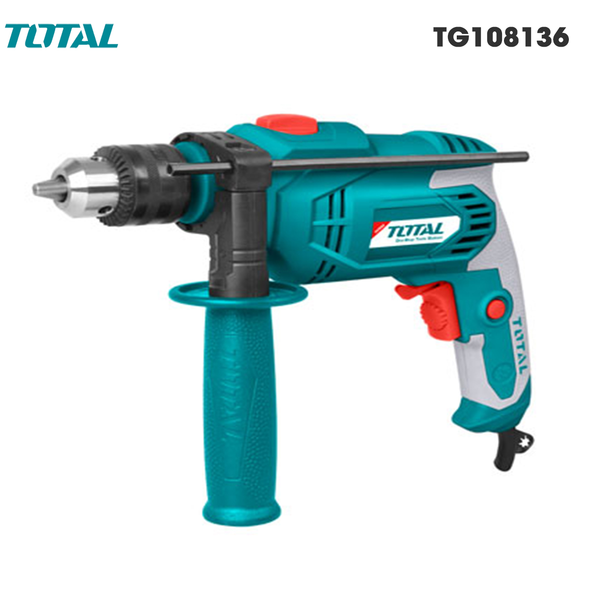 Hammer drill machine 550W total TG105136E switch reversal. Hammer drill machine handheld produced by advanced technology high quality and durability make, there is no load 0 - 3000 vòng/p, drilling capacity maximum 13mm-mosaco