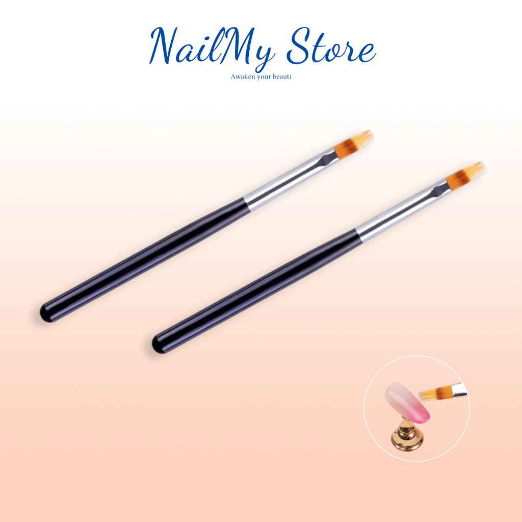 Cọ ombre đầu dẹt cán nhựa đen - Cọ nail trang trí làm móng