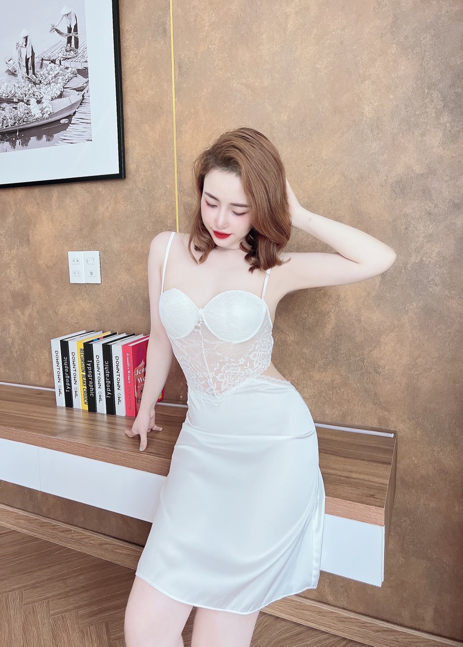 Siêu Xinh Đầm ngủ cổ đổ lụa satin Váy ngủ lụa cao cấp freesize 60kg