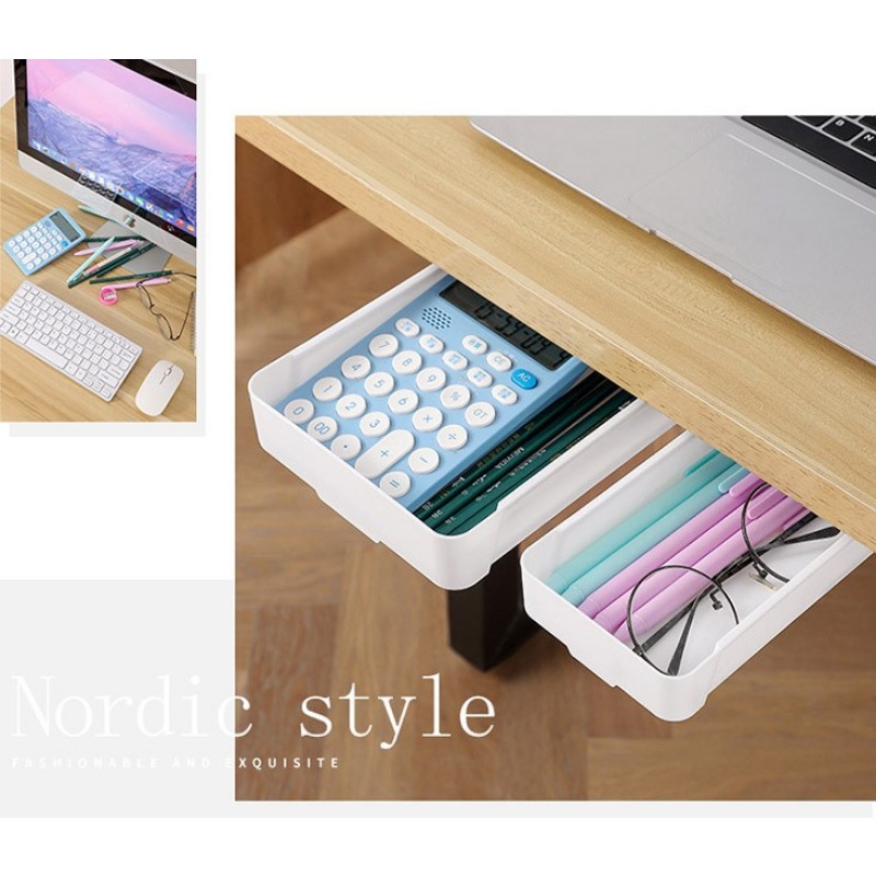 Under Desk Drawer Organizer Invisible Storage Box Self-Adhesive ...