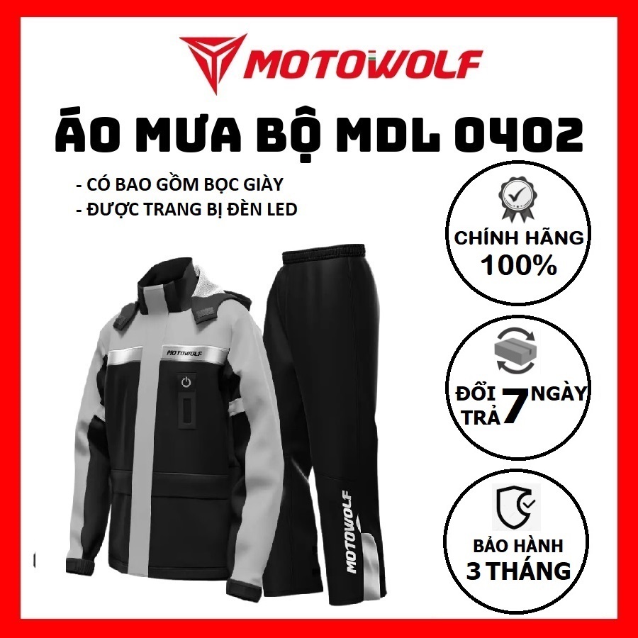 Bộ áo mưa cao cấp MOTOWOLF MDL0402 - Màu ghi phối đen