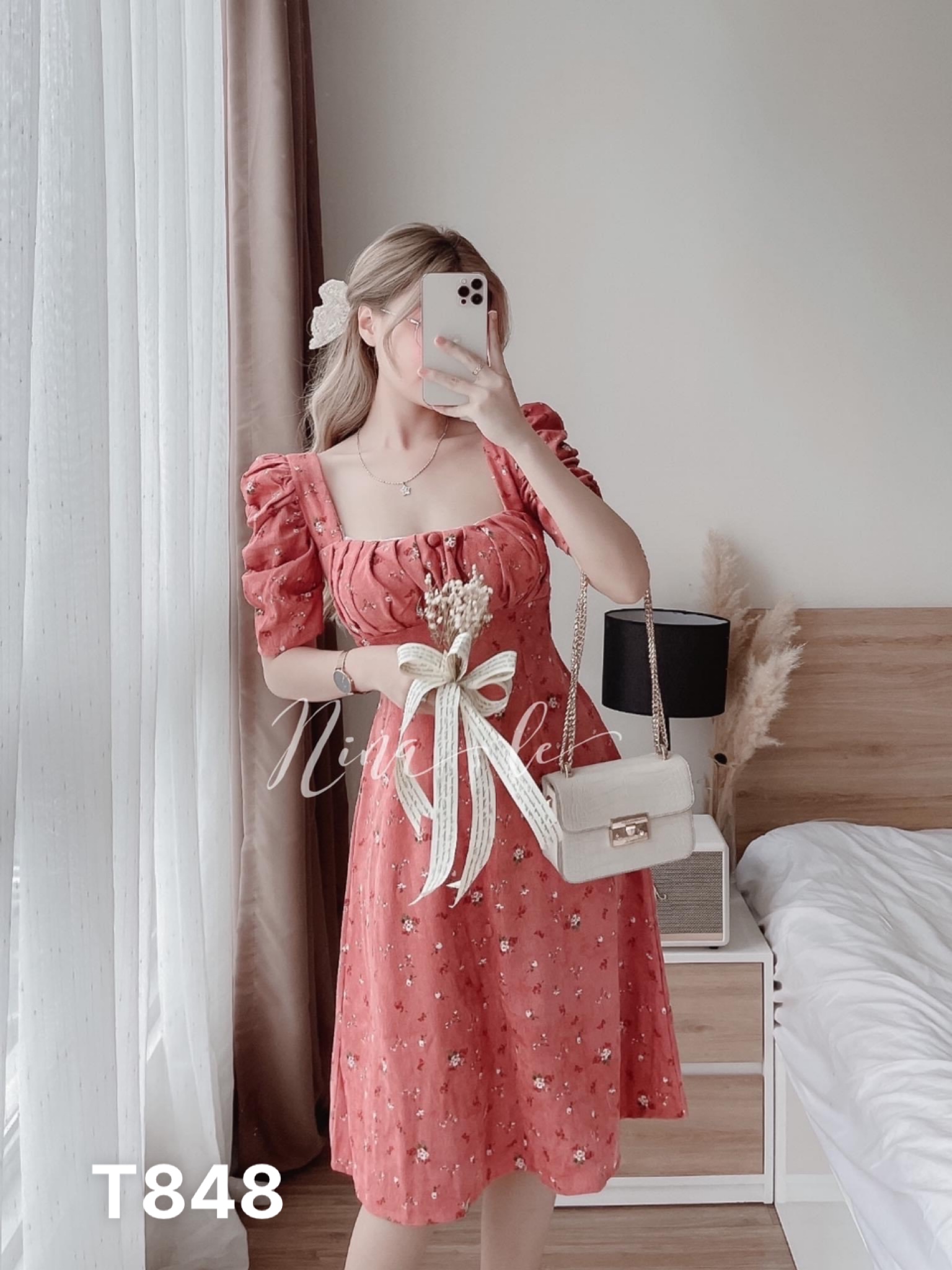 [Freeship]Đầm Lụa hoa Suông Dài Xếp Li ngực có mút Mia Storie