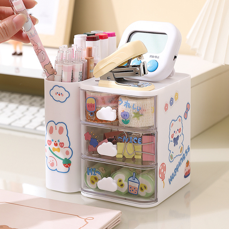 NFA Cloud Multi functional Desktop Pen Holder Instagram Style Student Stationery Multi grid Drawer Storage Box Office Storage Box