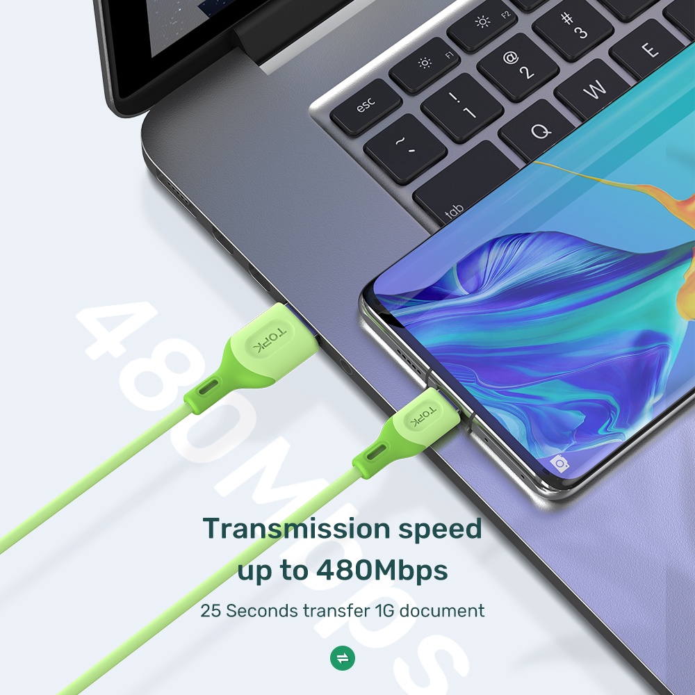 Cáp Sạc Topk AN84 chất liệu silicon siêu mềm sạc Micro usb, lightning, Type C