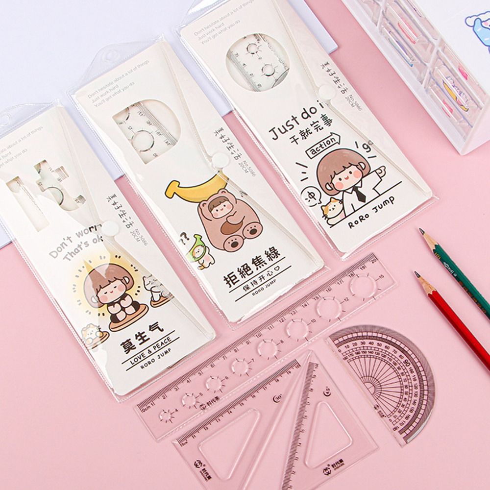 MMLUCK Drafting Ruler Straight Triangle Ruler Protractor Set Drawing Ruler Dividing Ruler 4pcs/Set Multifunctional Stationery