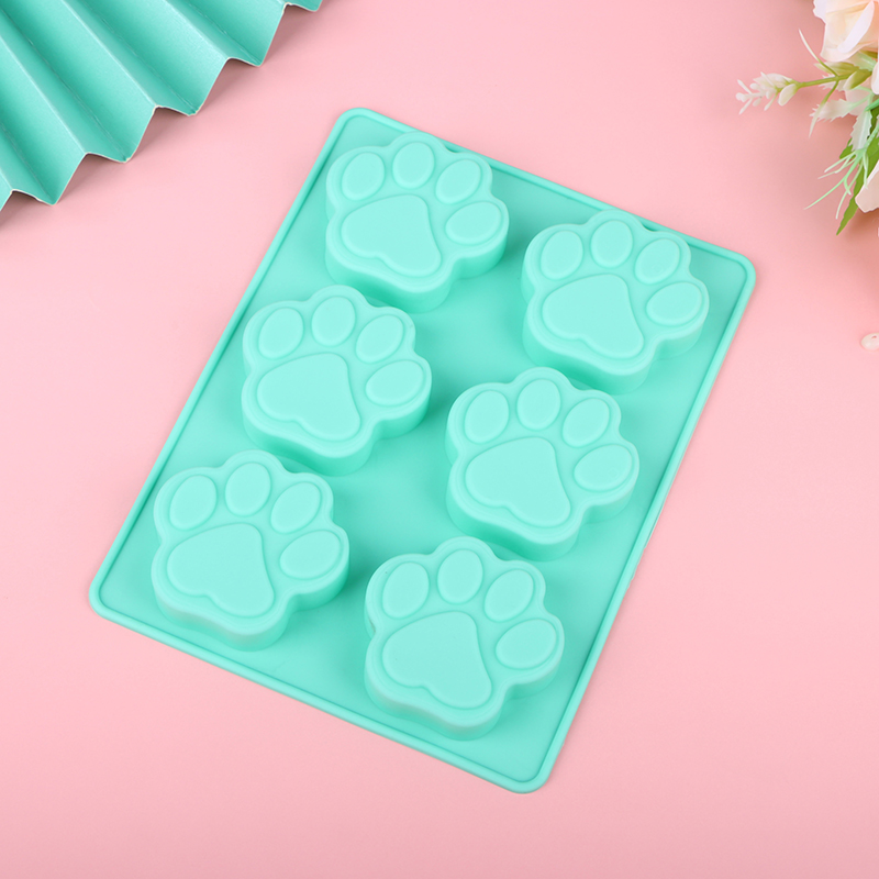 1Pc 6Cavities Lovely Dog Cat Paw Fondant Cake Silicone Mold DIY Baking Mould.
