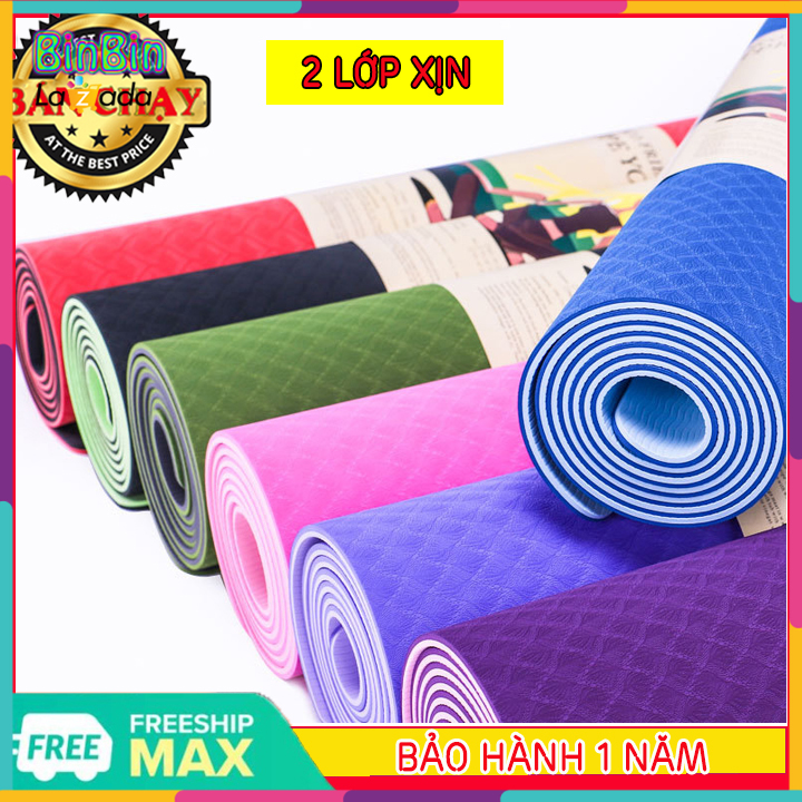 Thảm YoGa Thảm tập Gym TPE 2 lớp 6mm cao cấp , Thảm Tập Yoga Chống Trượt , trọng lượng siêu nhẹ siêu bền chống trơn trượt êm ái