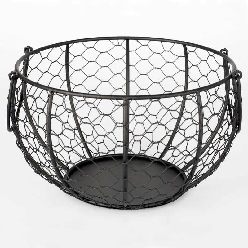 Ceramic egg basket Fruit basket Garlic potato sundries Blue ceramic kitchen decoration Creative hen storage iron woven basket