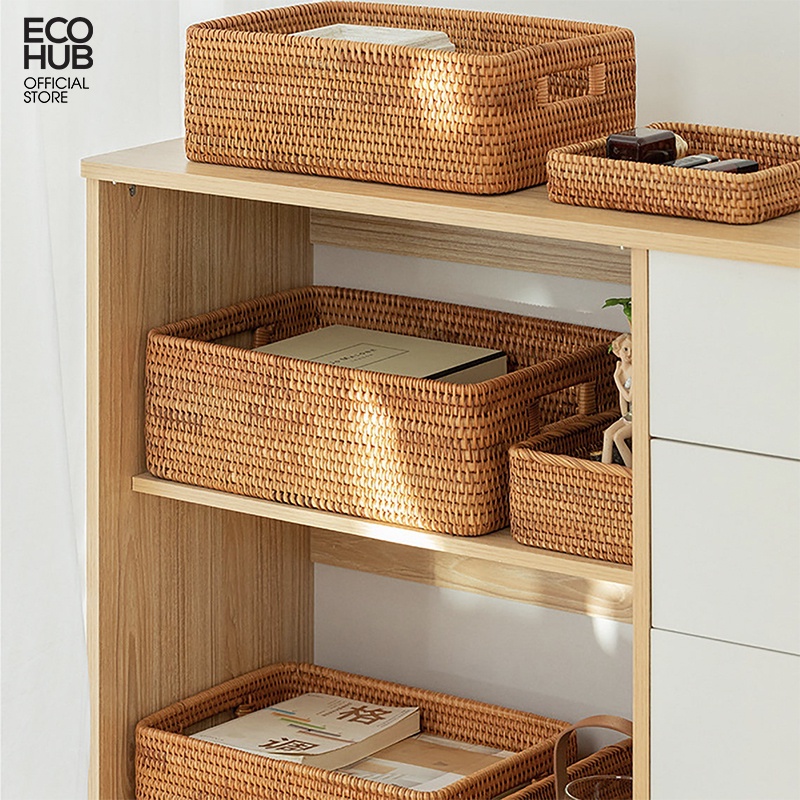 Giỏ mây có tay cầm ECOHUB đựng đồ/decor/đựng quần áo/đồ khô cao cấp (Premium Rattan Basket)