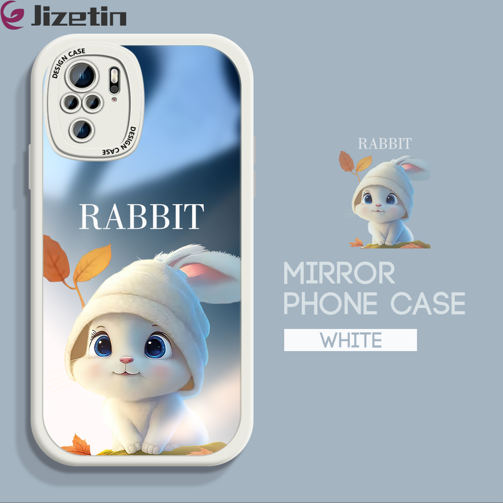 Jizetin Casing For Xiaomi Redmi Note 10 Note 10 5G Note 10 Pro Note 10S Note 11 Note 11S Note 11 5G Cute White Hat Rabbit Pattern Slim Mirror Back Casing Soft Silicone Phone Case