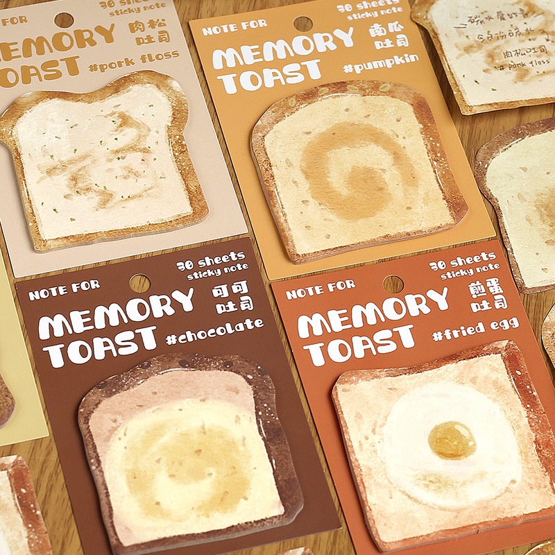 Cdaily|30pcs Memory Bread Sticky Notes Cute Sticky Notes Student Sticky Notes Paper Message Paper Memo Portable Small Notebook