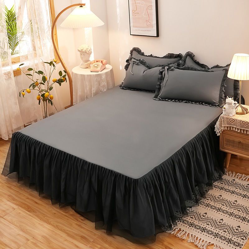 Black Lace Edge Bed Skirts Elastic Queen King Size Bedsheet with
