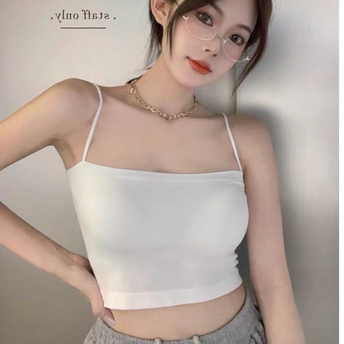 Women's Tank Top Simple Solid Color Slim Sleeveless Bra Top 2023 New One Piece Chest Pad Underlay Shirt
