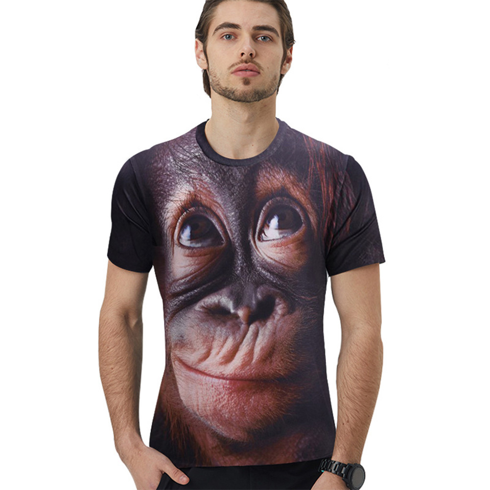 IM Men 3D Monkey Pattern Digital Printing Short Sleeve T-shirt