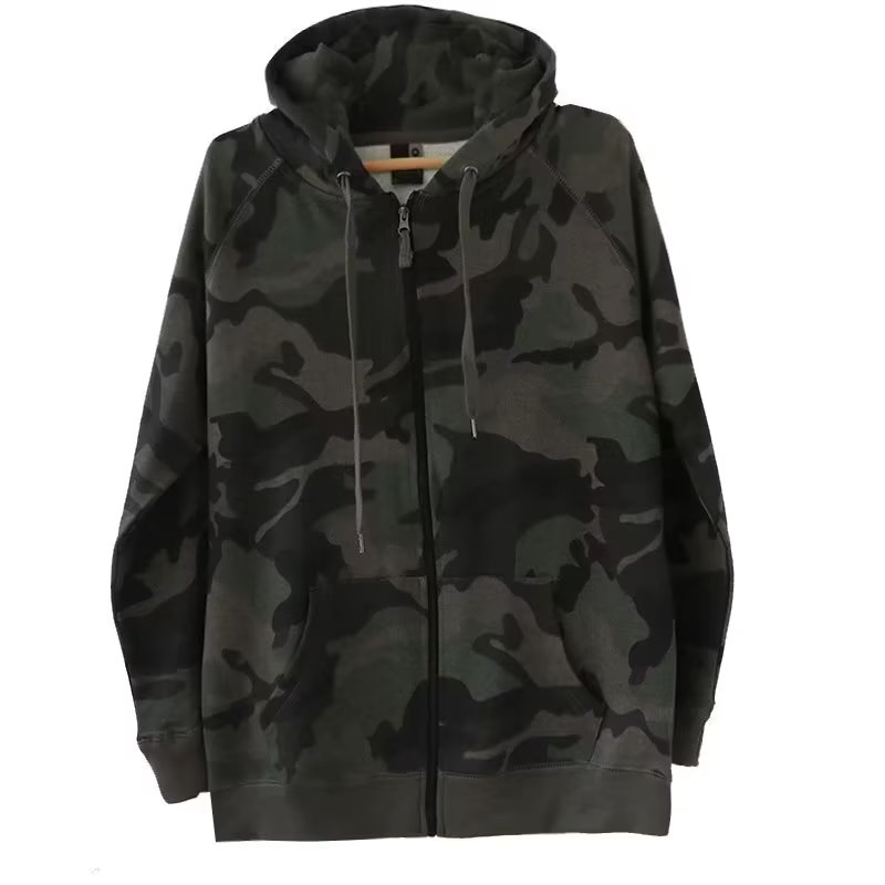 YAZHINIAO Men'shoodedcamouflageterryloosehiphopzipperedsweatshirtjackethoodedcamouflagejacket