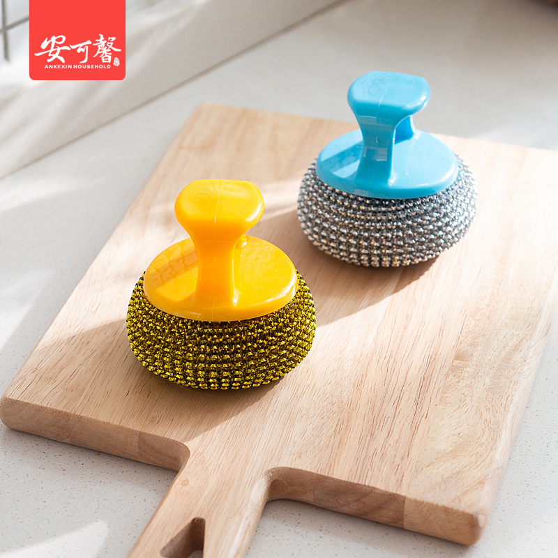 Stainless steel pan pot brush, ceramic scrub with convenient handle