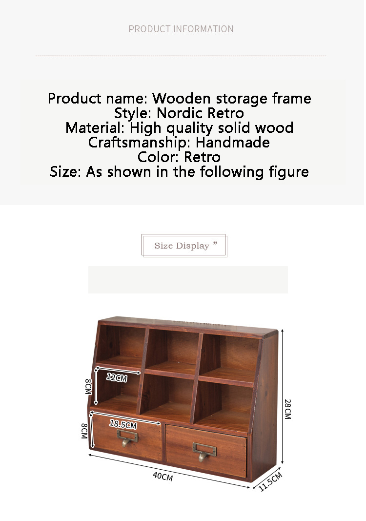 3-compartment 2-drawer retro multi-functional storage box display display cabinet solid wood desktop drawer storage cabinet storage cabinet