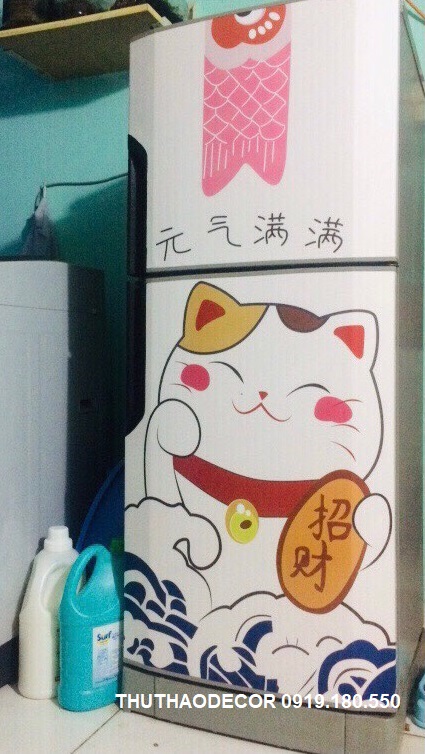 [HCM]Giấy Decal Dán Tủ Lạnh MÈO THẦN TÀI (NHẠT) - THUTHAODECOR
