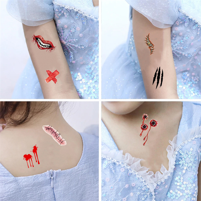 Scar Design Sticker 10pcs/set Scary Wounds Scar Water Transfer Waterproof Halloween Tattoo ...