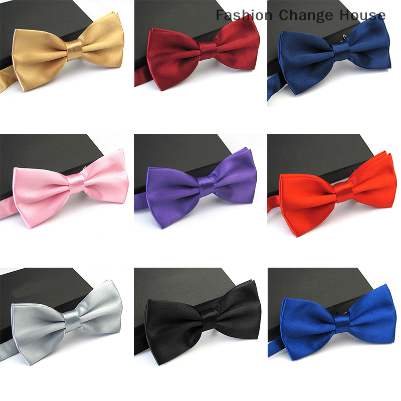 Men Satin Bowtie Classic Wedding Party Bow Tie Solid Color Adjustable Necktie.