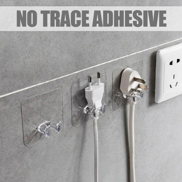 【Decoration】10Pcs Clear Strong Plug Hooks Adhesive, Multi Purpose Transparent Plastic Pasting Hook, Ues for Kitchen,Bathroom,Office