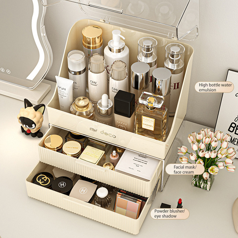 Cosmetic storage box Dustproof storage box with cover Large storage box Multifunctional storage box Drawer type Skin care products dresser shelf