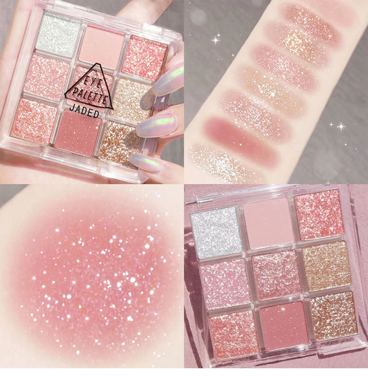 Bảng phấn mắt 9 màu Tông Màu Nâu Cam Vàng Siêu HOT Bảng phấn mắt giá rẻ dành cho sinh viên sequin ngọc trai lấp lánh Tông màu đất mờ