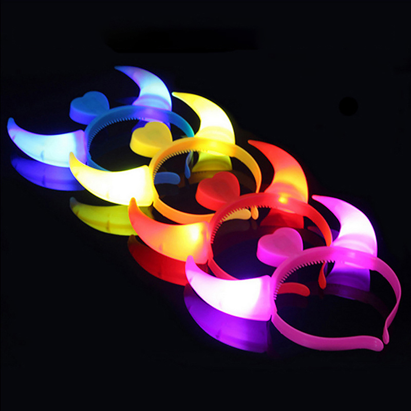 Glowing Toys Children Adults Halloween And Christmas Party Decor LED Funny Devil Horn Light Up Headband Hair Hoops Flashing Horn. 