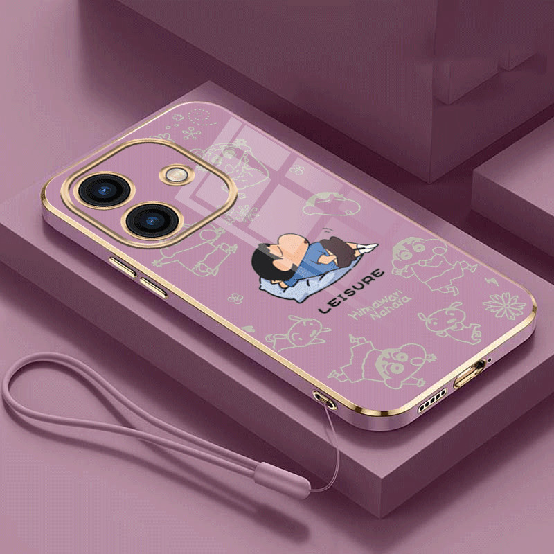 realme Note 60 note60 50 Glossy Leisure Crayon Shin-chan Casing Square Edges Plating Back TPU Soft Case Cover. 