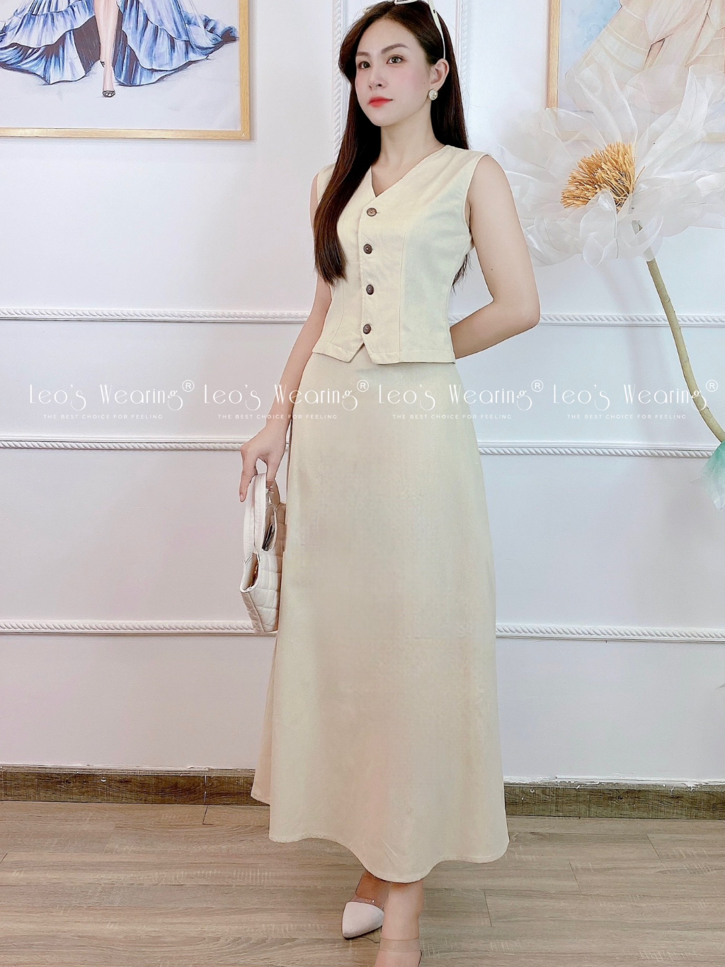 C295 LEOSWEARING set váy linen dáng dài