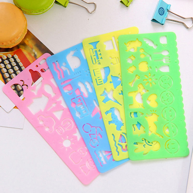 COD 4pcs Korea Stationery Cartoon Ruler Oppssed Drawing Template Mould