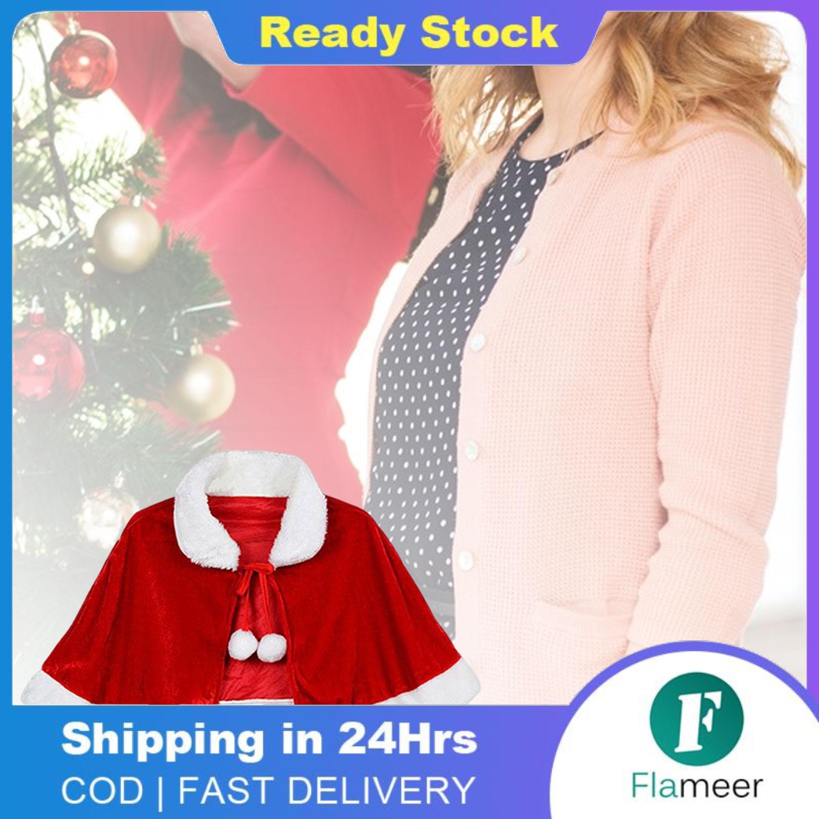 Flameer Red Velvet Cape Dress up Christmas Costume Cloak for Carnival Xmas Supplies