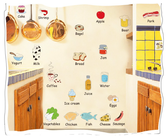 Decal trang trí tường - Thức ăn tiếng anh vui nhộn cho bé