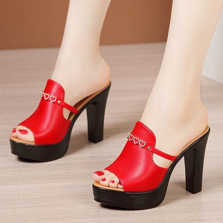 Sale - Dép cao gót quai kiểu TIM đá cao cấp