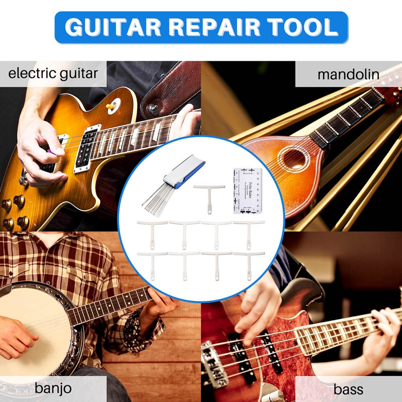 (XAWS) 9Pcs Understring Radius Gauge + String Action Ruler Gauge Tool + Guitar Bridge Saddle Nut Files Set Guitar Repair Tool Accessories