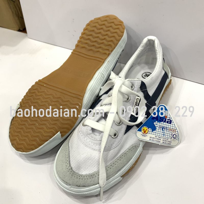 Giày bata vải Asia cột dây trắng sọc đen