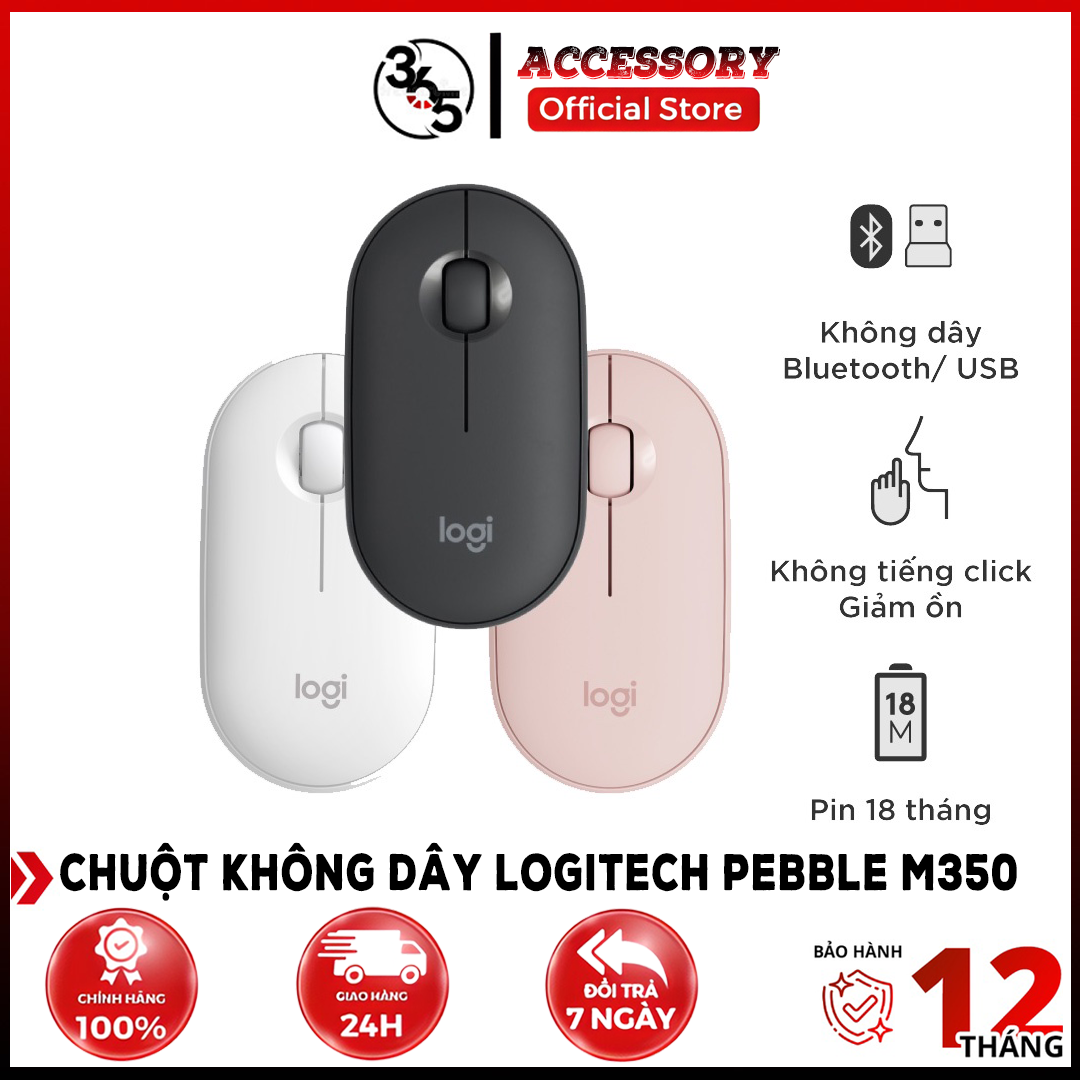 Chuột không dây Logitech Pebble M350 Wireless Bluetooth nhỏ gọn, giảm ồn